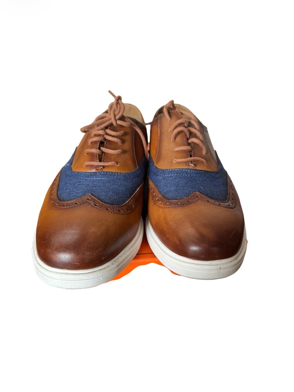 Men's Two Tone Brown Leather & Blue Denim Wingtip Shies-Size 12 by La Milano